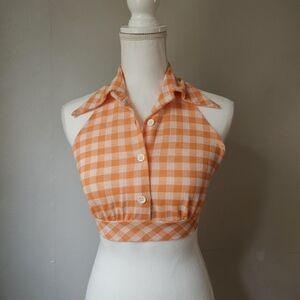 Vintage Orange Gingham Halter Crop Top